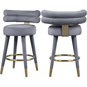 Meridian Furniture Fitzroy Gray Velvet Counter Stool (Set of 2) | Cymax