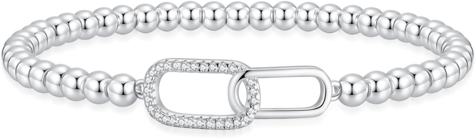Mothers Day Gifts - Beaded Bracelets for Women 14K Silver Gold Plated Stretch Handmade Ball Brace... | Amazon (US)