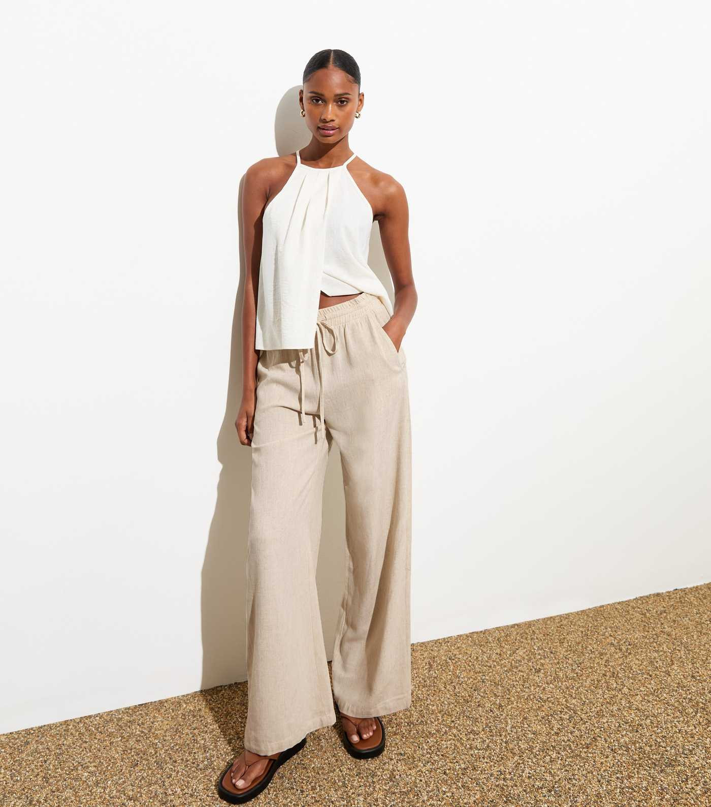 Stone Linen-Blend Wide Leg Trousers | New Look | New Look (UK)