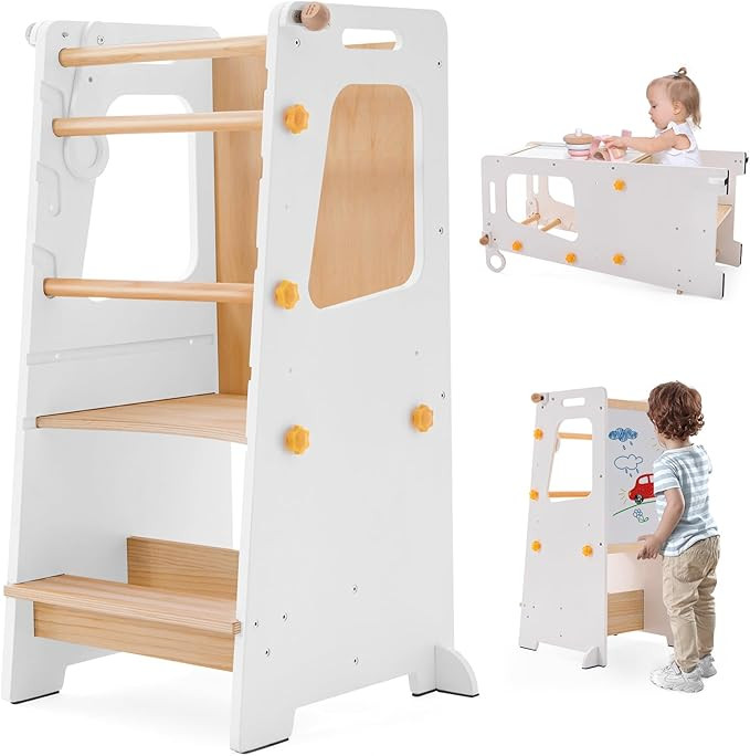 4 in 1 Toddler Kitchen Tower, Kids Kitchen Stool Helper, Standing Tower with Convertible Table an... | Amazon (US)