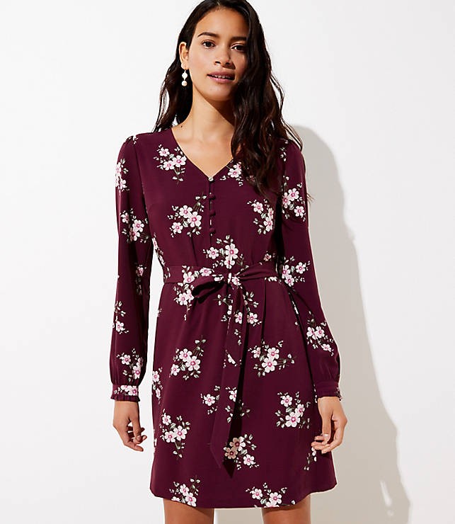 Floral Button Tie Waist Dress | LOFT