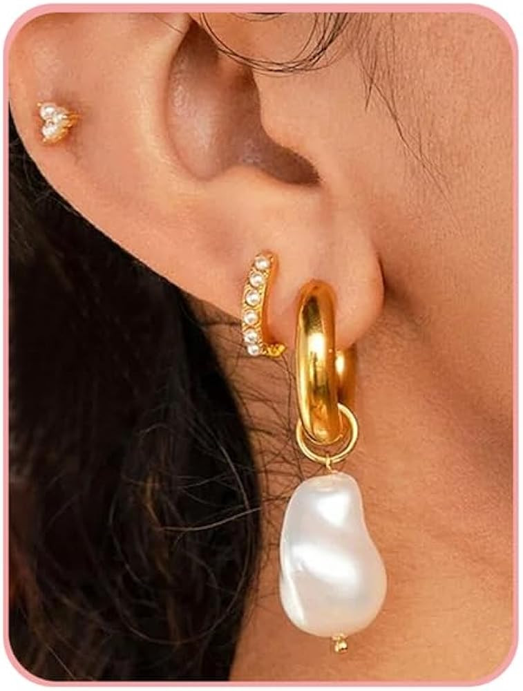Pearl Stud Earrings for Women Dainty Gold Earrings,14k Gold Pearl Earring Hypoallergenic Pearl Ea... | Amazon (US)