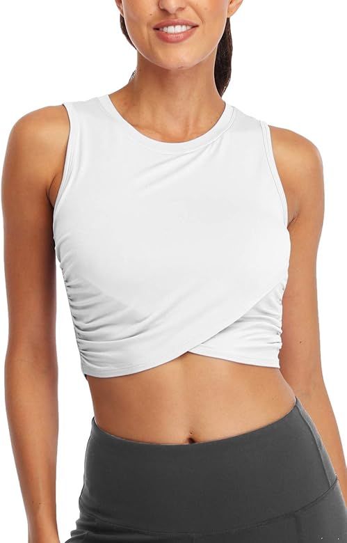 Sanutch Workout Crop Tops for Women Slim fit Yoga Dance Tops Cropped Muscle Tank | Amazon (US)
