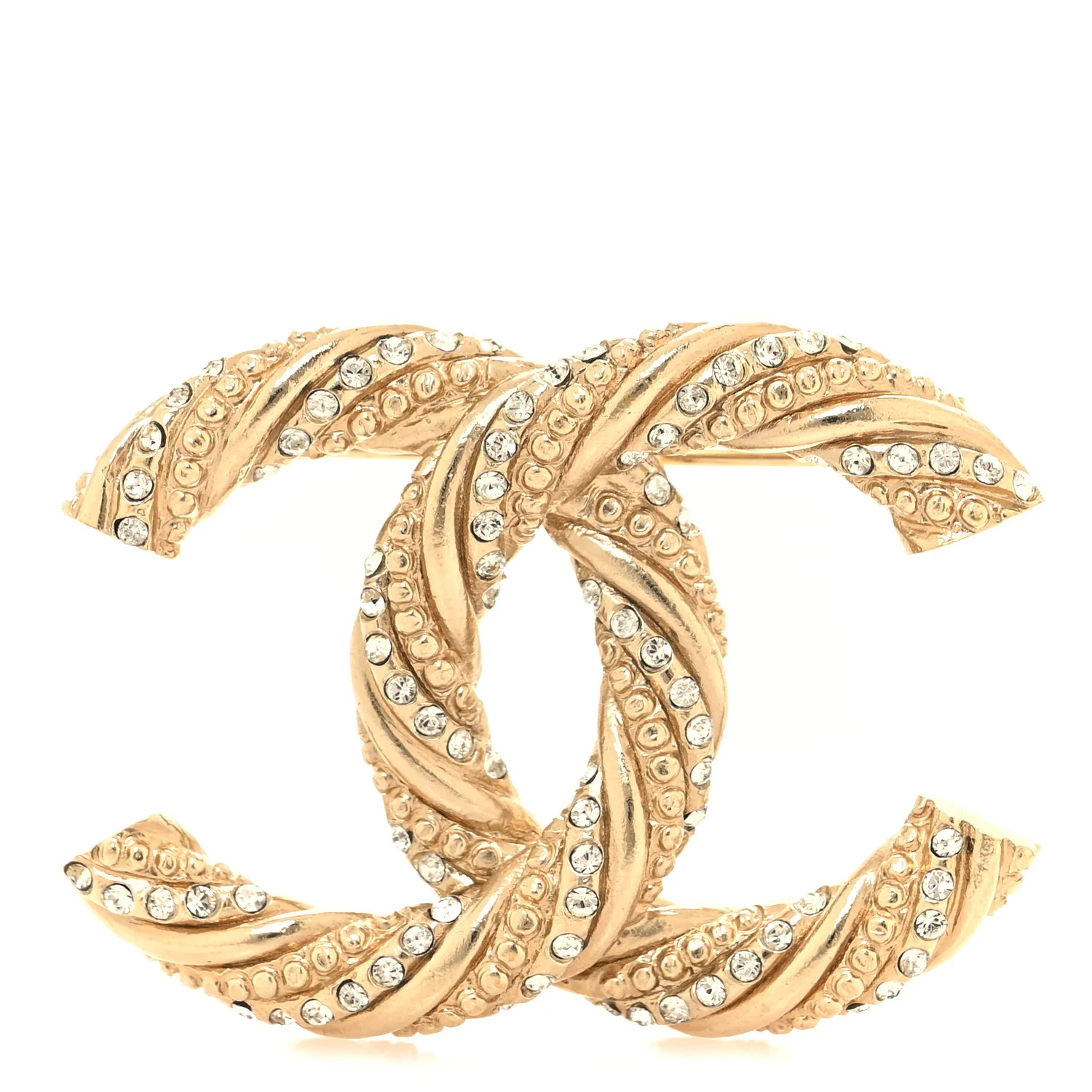 Crystal Twisted CC Brooch Light Gold | FASHIONPHILE (US)
