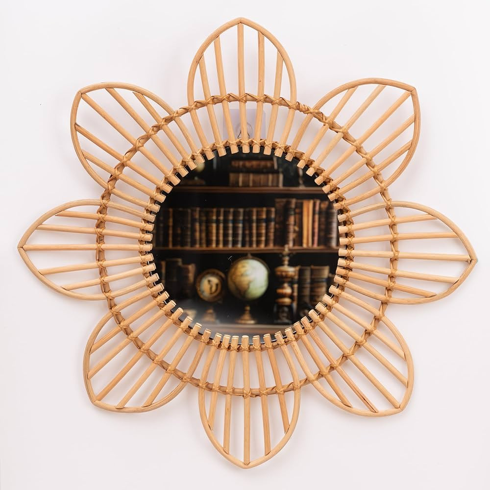 Mounted Mirror, 8 Petals Flower Wicker Rattan Decorative Mirrors for Living Room Bedroom Office (... | Amazon (US)