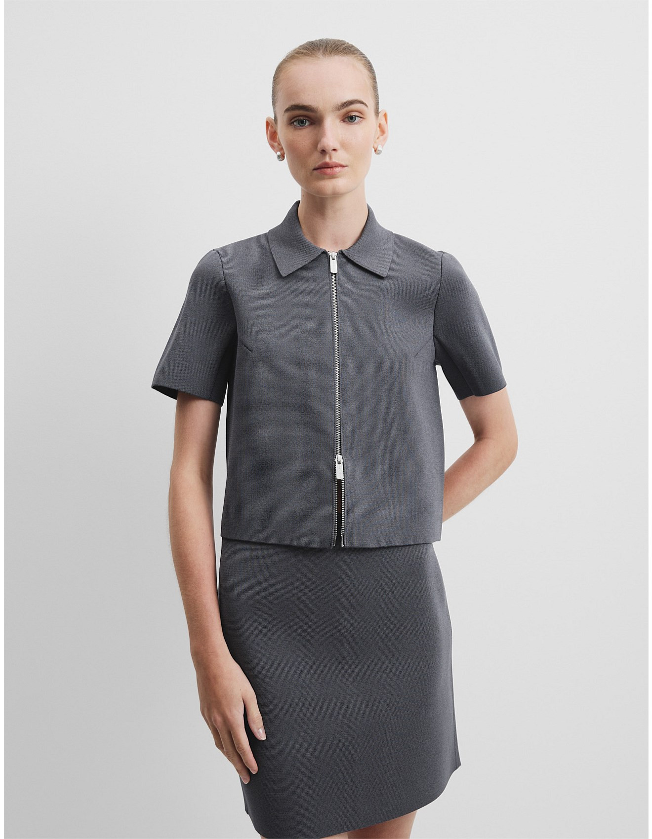 Short Sleeve Compact Zip Knit | David Jones (Australia & New Zealand)