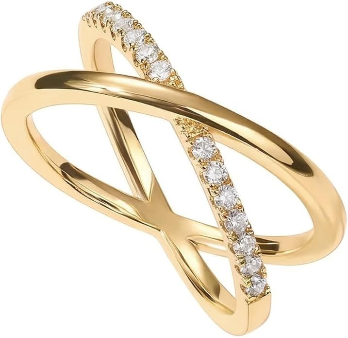 PAVOI 14K Gold Plated X Ring | Simulated Pavé Diamond CZ Criss Cross Ring for Women | Amazon (US)