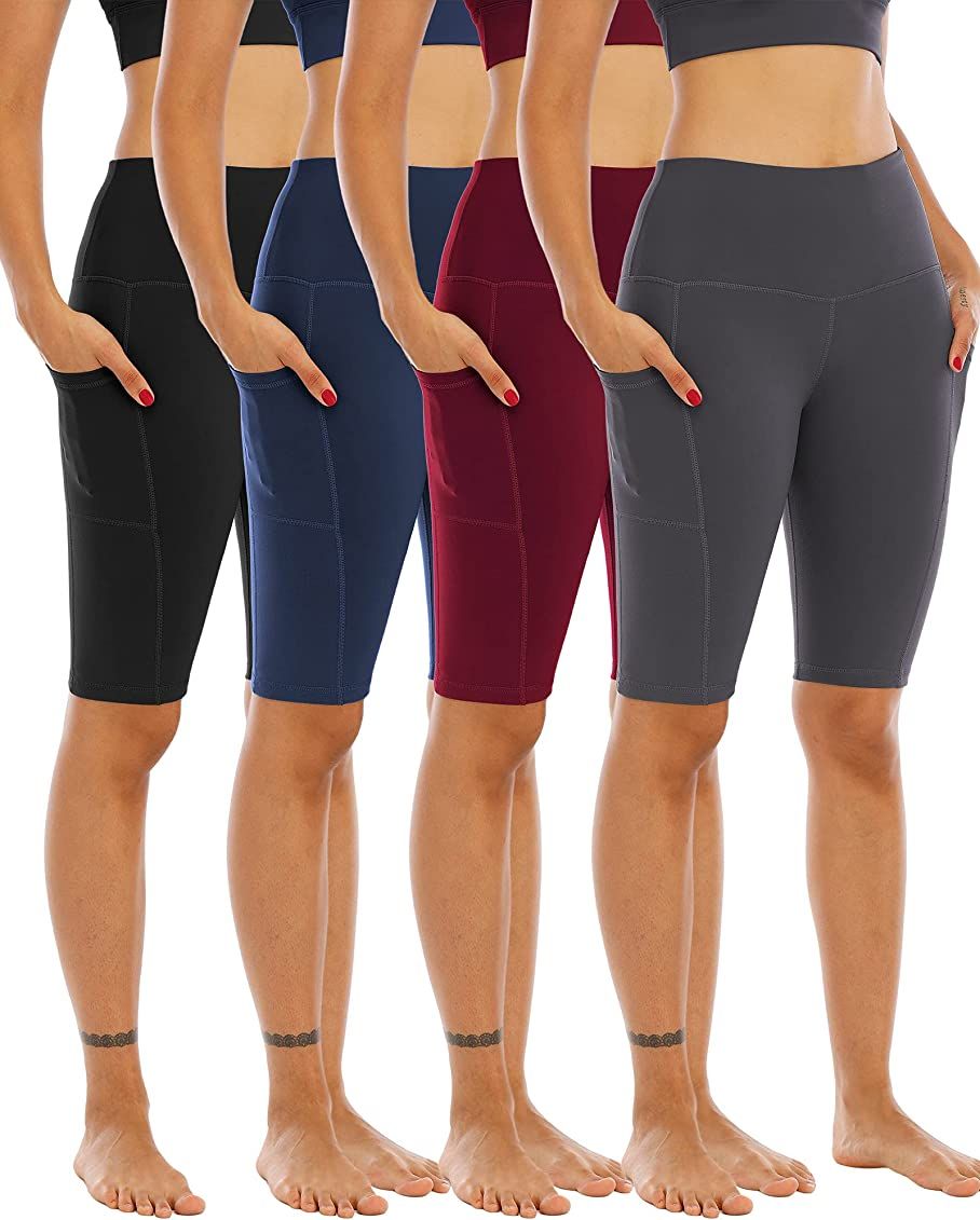 WHOUARE 4 Pack Biker Yoga Shorts with Pockets for Women,High Waisted Athletic Running Workout Gym Sh | Amazon (US)