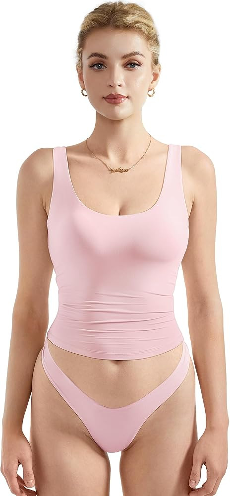 SUUKSESS Women Sexy Sleeveless Tank Top Summer Going Out Basic Top Scoop Neck Double Lined Y2K Ba... | Amazon (US)