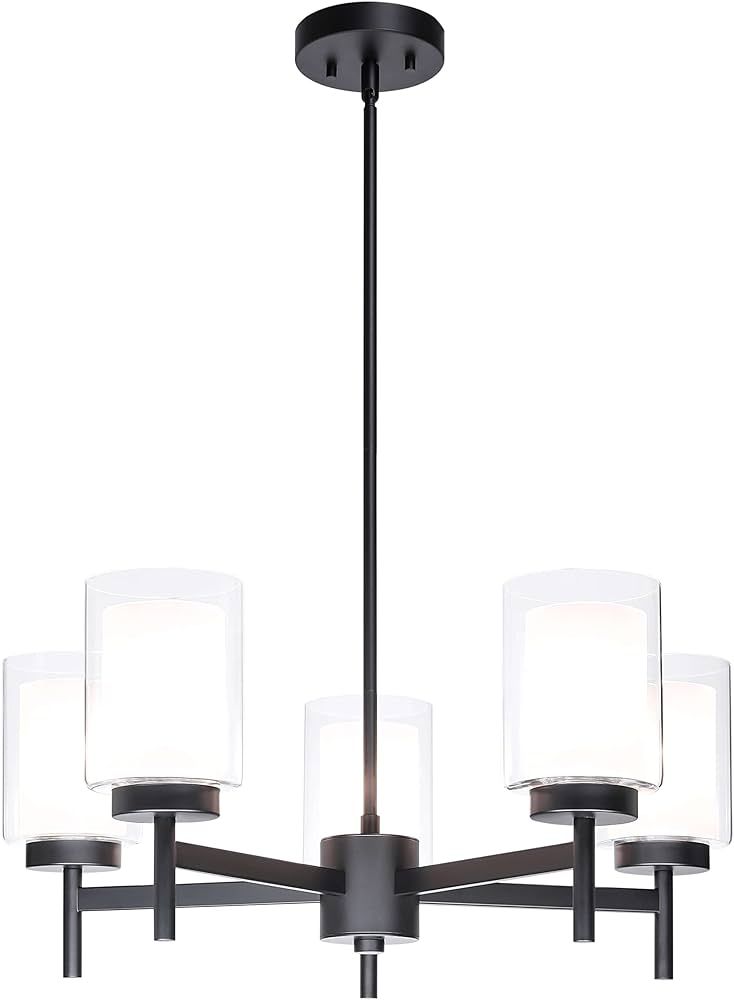 XiNBEi Lighting Chandelier, Black 5 Light Chandeliers Adjustable Hanging Pendant Light with Glass... | Amazon (US)