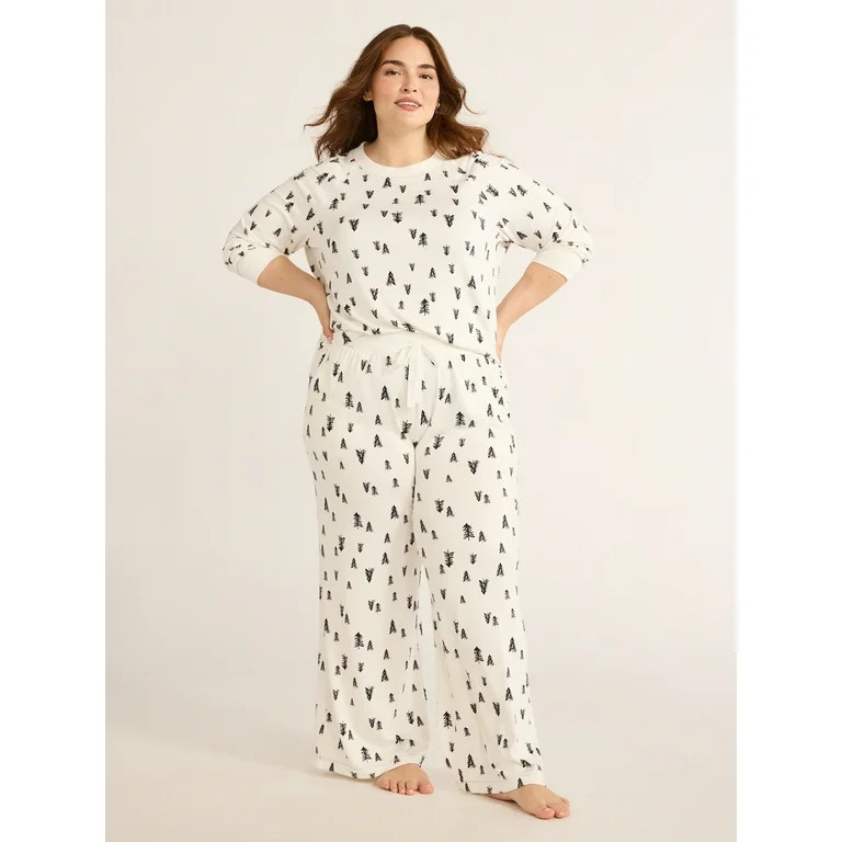 Joyspun Women's Hacci Knit Tree Print Sleep Pants, 30.5” Inseam, Sizes XS-3X - Walmart.com | Walmart (US)