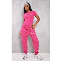 PrettyLittleThingHot Pink High Waist Cuffed Sweatpant | PrettyLittleThing US