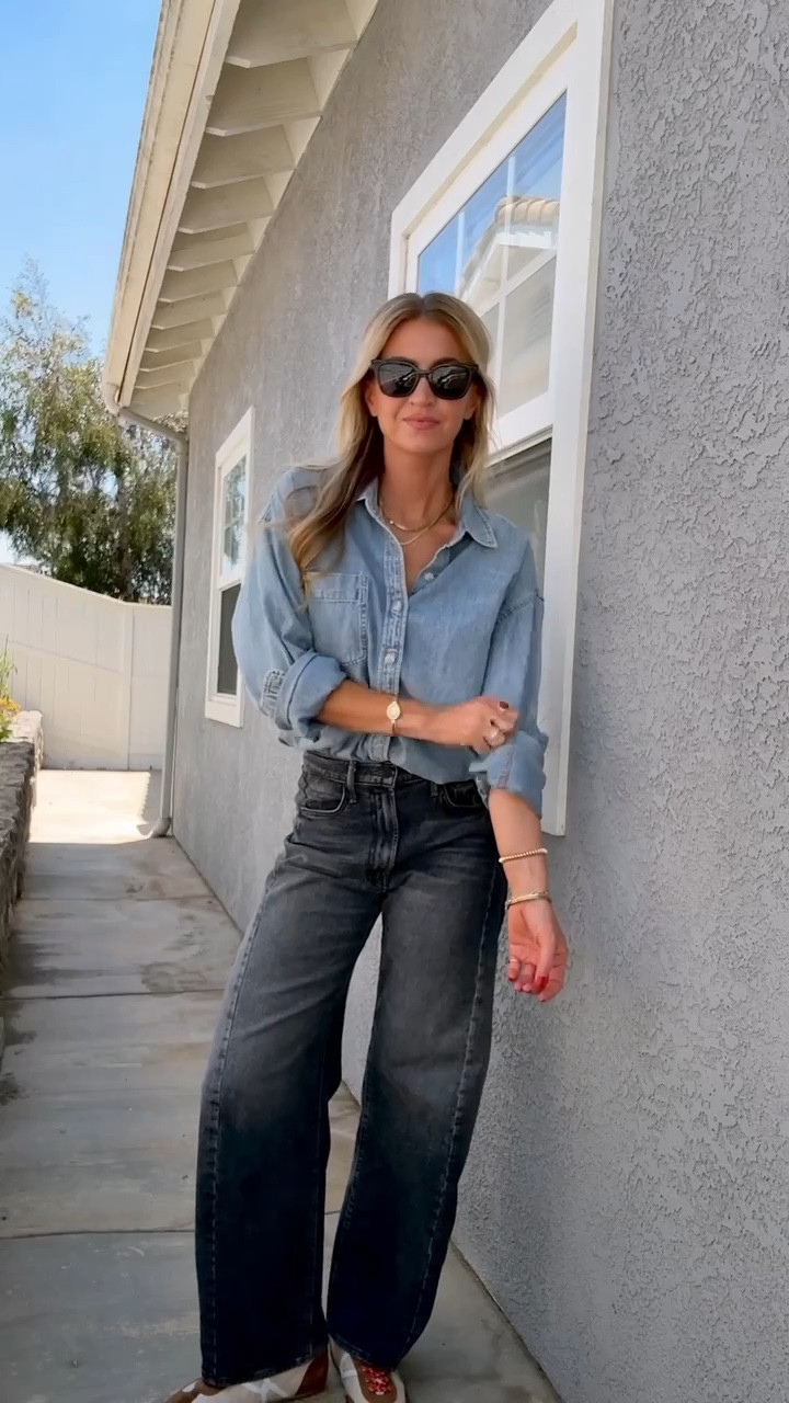 My favorite mother jeans are in stock! 
Denim top: runs oversized. Wearing size small. Currently on sale! 
Denim: run TTS. 
Necklace: currently on sale! 
Shoes: run TTS. Exact color way is sold out but they have other options that are on sale! 
Sunglasses: on sale use code: HOLIDAY

#LTKHoliday #LTKCyberWeek #LTKGiftGuide
