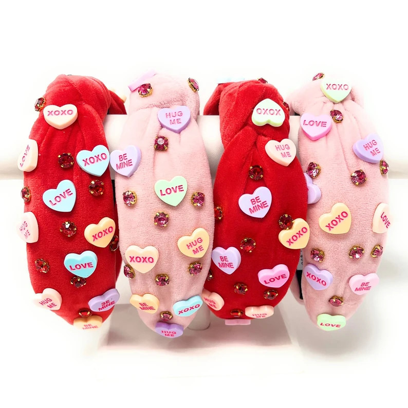 Valentines Day Headband, Valentines Knot Headband, Heart Embellished Knotted Headband, Pink Headb... | Etsy (US)