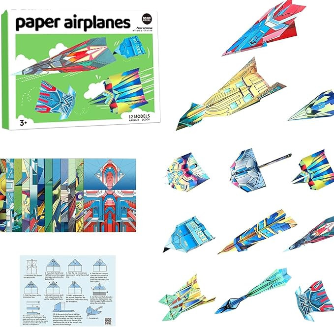 KLAZYUN Paper Airplane Kits with 12 Classic Designs, 36 Sheets of Colorful Origami Paper, World R... | Amazon (US)