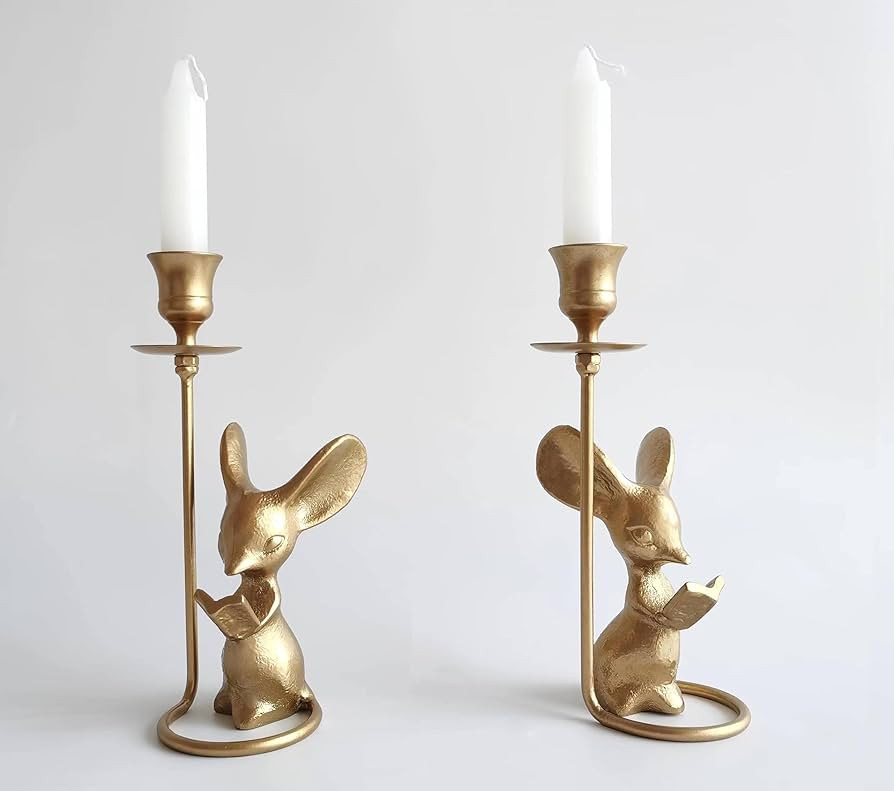 Mouse Reading Taper Candle Holders, Creative Animal Candlestick Holders, Centerpiece Table Decora... | Amazon (US)