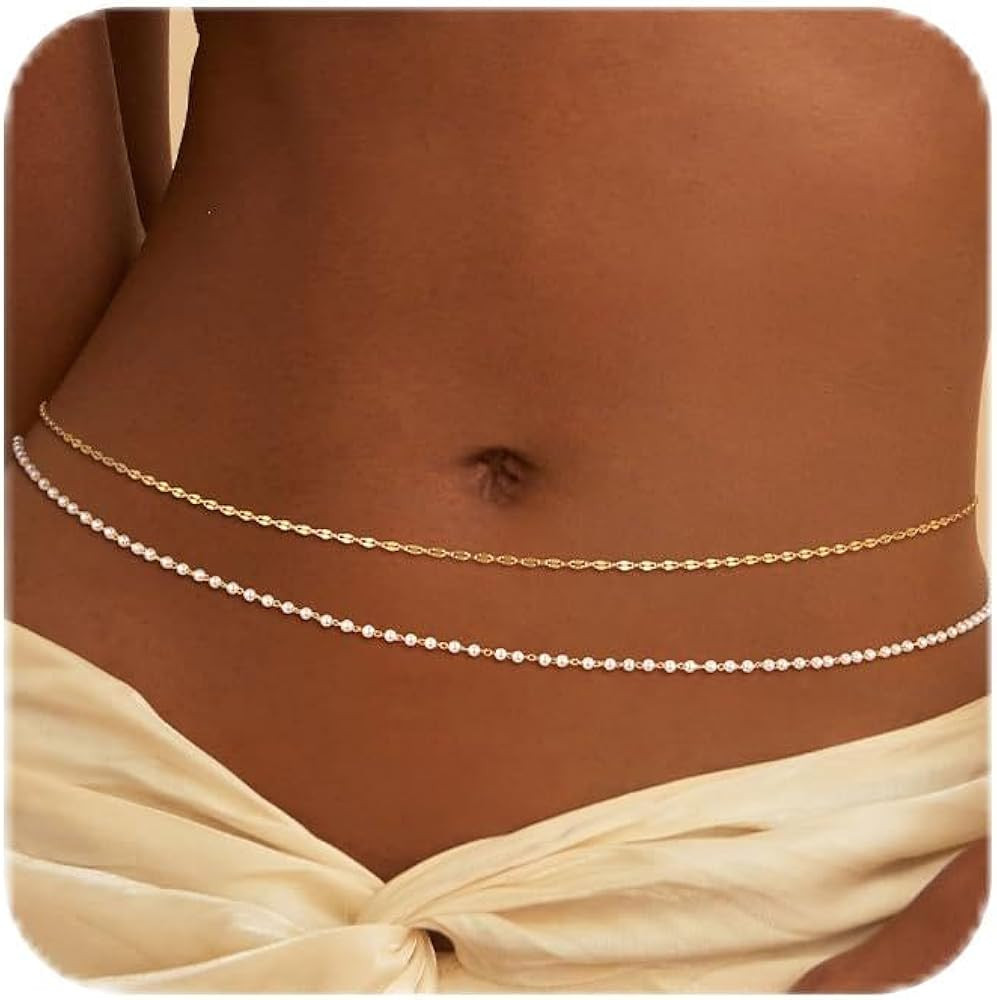 Waist Chain for Women, Dainty Gold Plated Belly Chain for The Waist Adjustable Waterproof Sexy Bi... | Amazon (US)