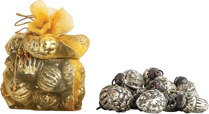 Creative Co-Op Embossed Antique Silver Mercury Glass Ornaments (Set of 36 in Organza Bag) Ornamen... | Amazon (US)