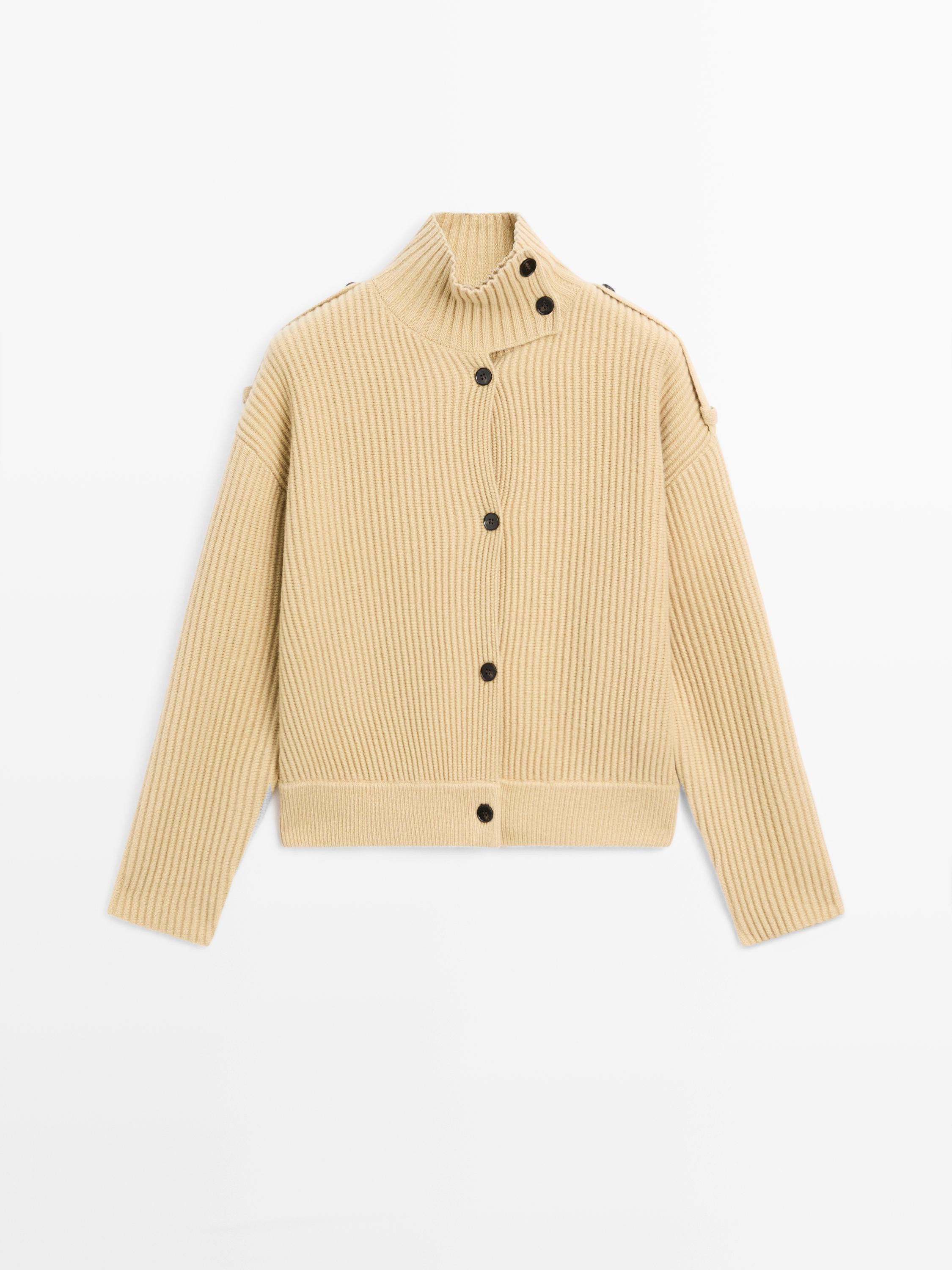 100% wool turtleneck knit cardigan | Massimo Dutti UK