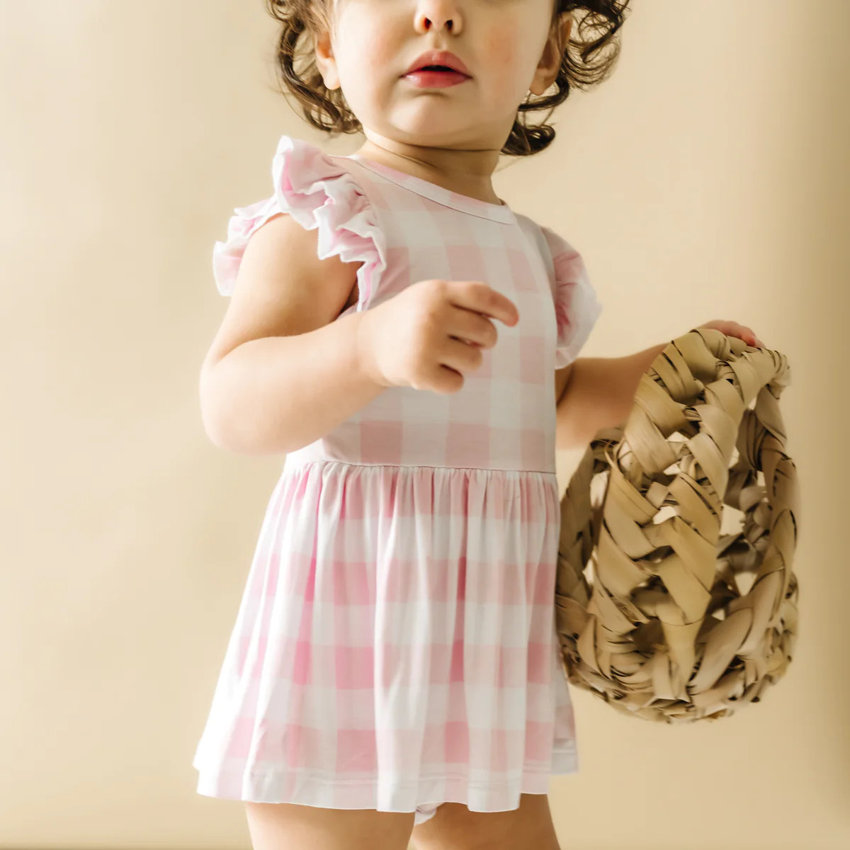 Petal Watercolor Gingham Flutter Sleeve Skater Dress with Bodysuit | Little Sleepies