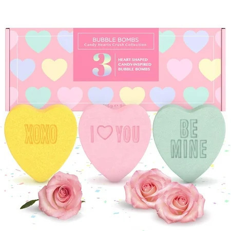 Candy Heart Bath Bombs for Women, Girls, & Teens (3-Pack) - Colorful, Scented, USA Made & Moisturizing for Relaxing Bubble Bath – Romantic Gift Idea for Holidays and Valentines by Two Sisters | Walmart (US)