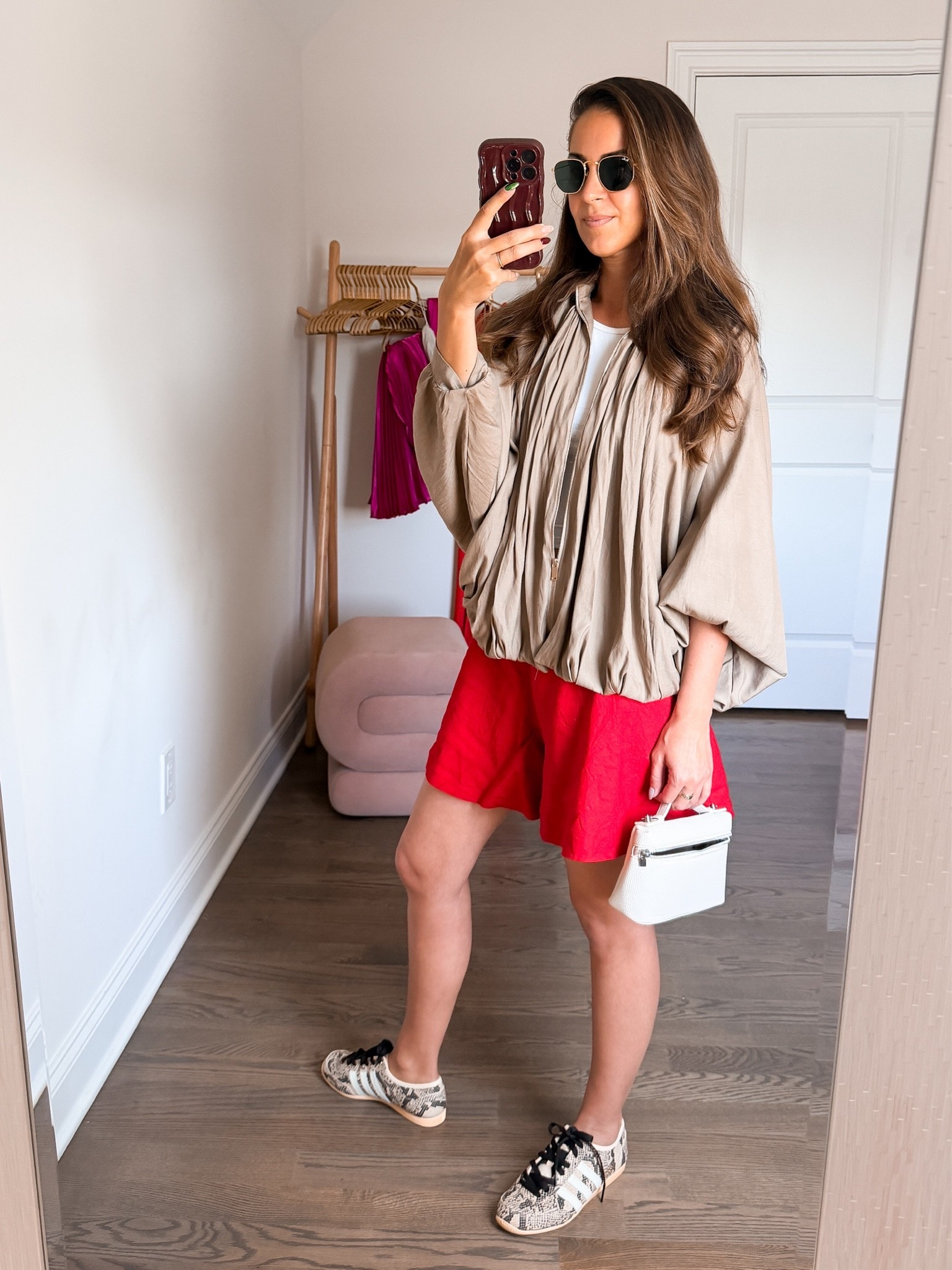 From the Closet

Red Linen Shorts: Loft (linked similar)
Khaki Bomber Jacket: Amazon
White Tank: Amazon
Low Top Sneaker: Adidas (Japan Low Top Sneaker)
White Leather Crossbody Bag: Amazon
Gold Framed Hexagon Sunglasses: Ray-Ban

#LTKootd #LTKSeasonal #LTKmomlife