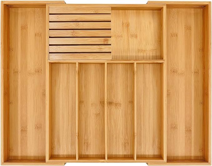 Bamboo Silverware Drawer Organizer Kitchen, Expandable Utensil Holder and Cutlery Tray with Divid... | Amazon (US)