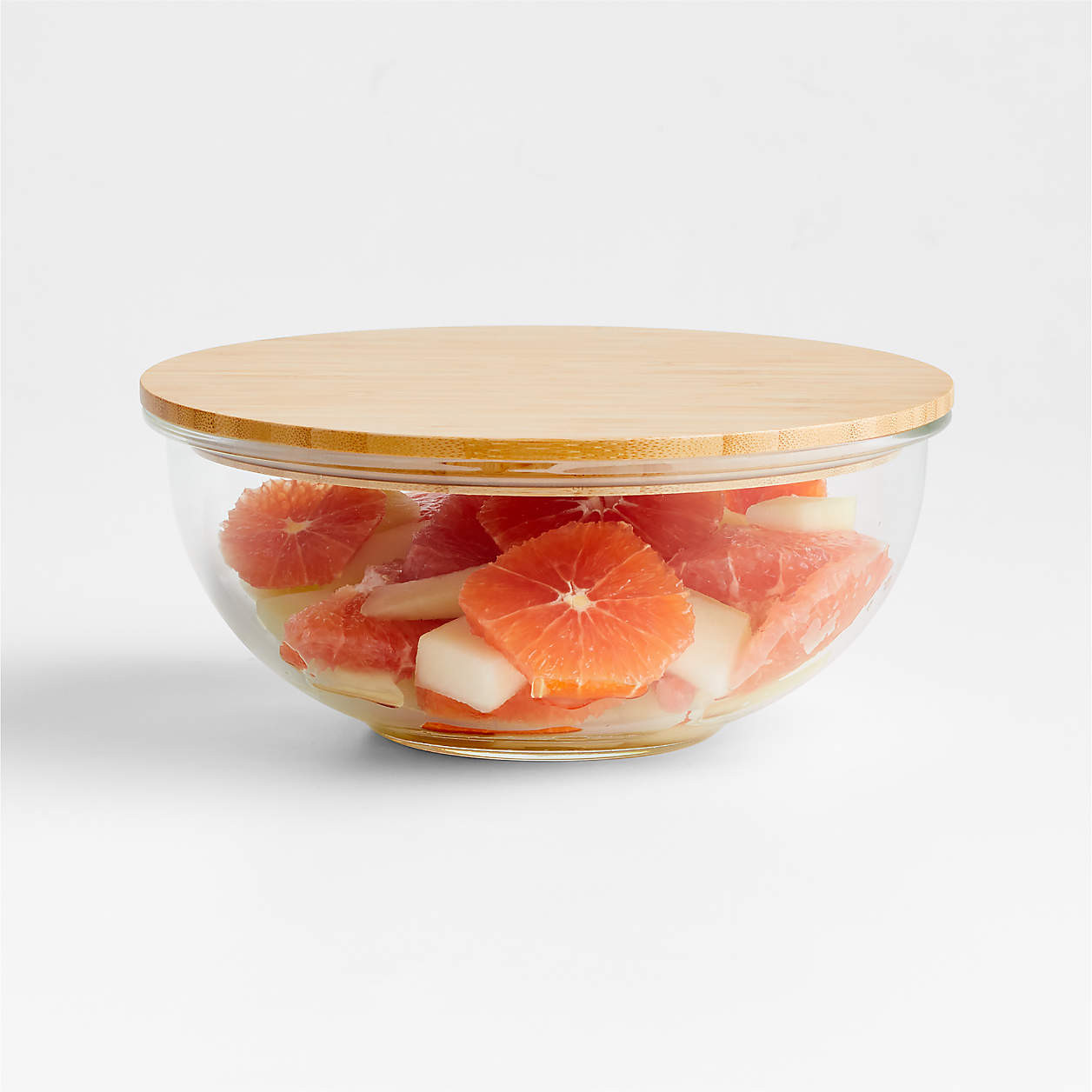 Crate & Barrel Medium Glass Mixing Bowl with Bamboo Lid | Crate & Barrel | Crate & Barrel