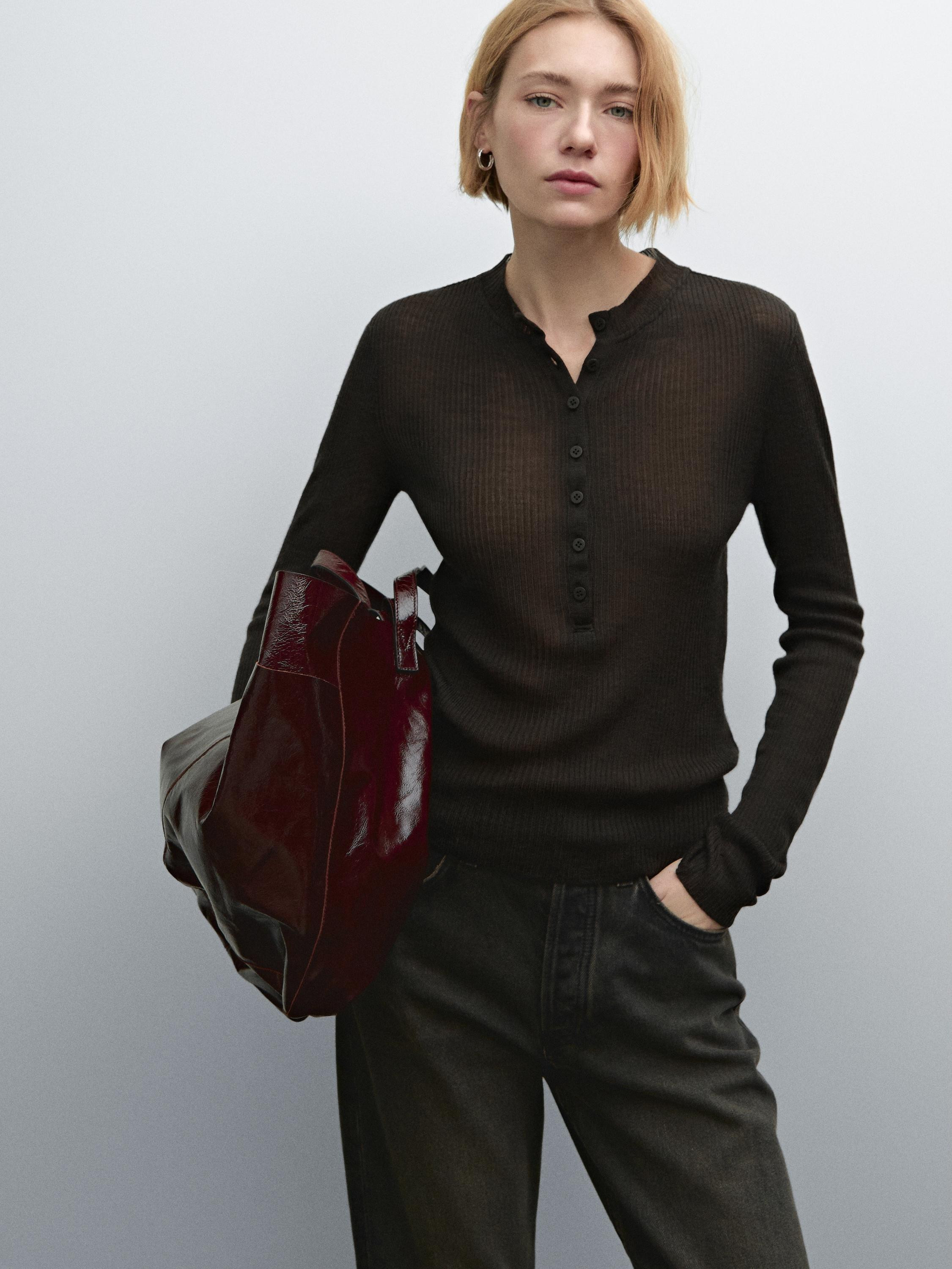 High-waist straight-leg cotton blend jeans | Massimo Dutti UK