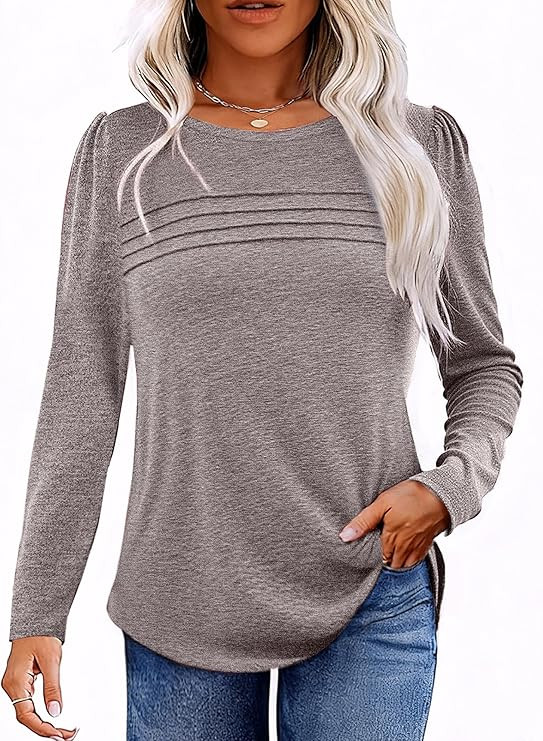 Long Sleeve Shirts for Women Fall Fashion 2025 Dressy Casual Blouses Trendy Pleated Tunic Tops fo... | Amazon (US)