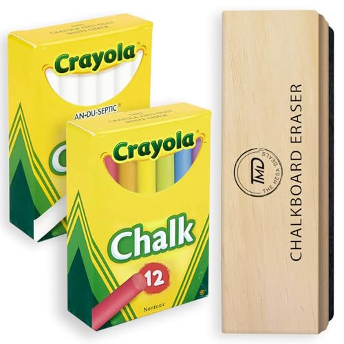 Chalkboard Chalk and Eraser Set, 24 Pack Including 12 White and 12 Colored Chalk 1 Felt Eraser, D... | Amazon (US)