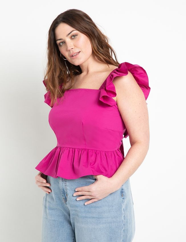 Ruffle Sleeve Peplum Top | Eloquii
