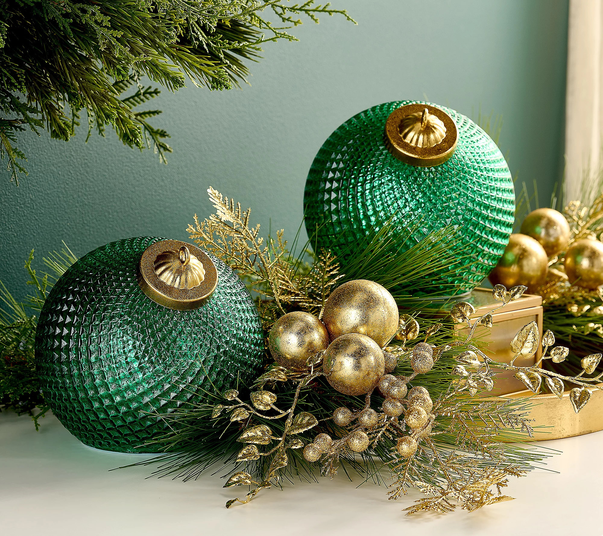 As Is Set of (2) 6"" Diamond Glass Ornaments by Valerie | QVC