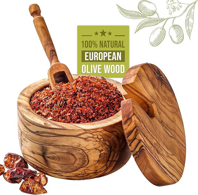 Crystalia Salt Cellar with Lid and Spoon, Handmade Salt and Pepper Bowls, Solid Natural Olive Woo... | Amazon (US)