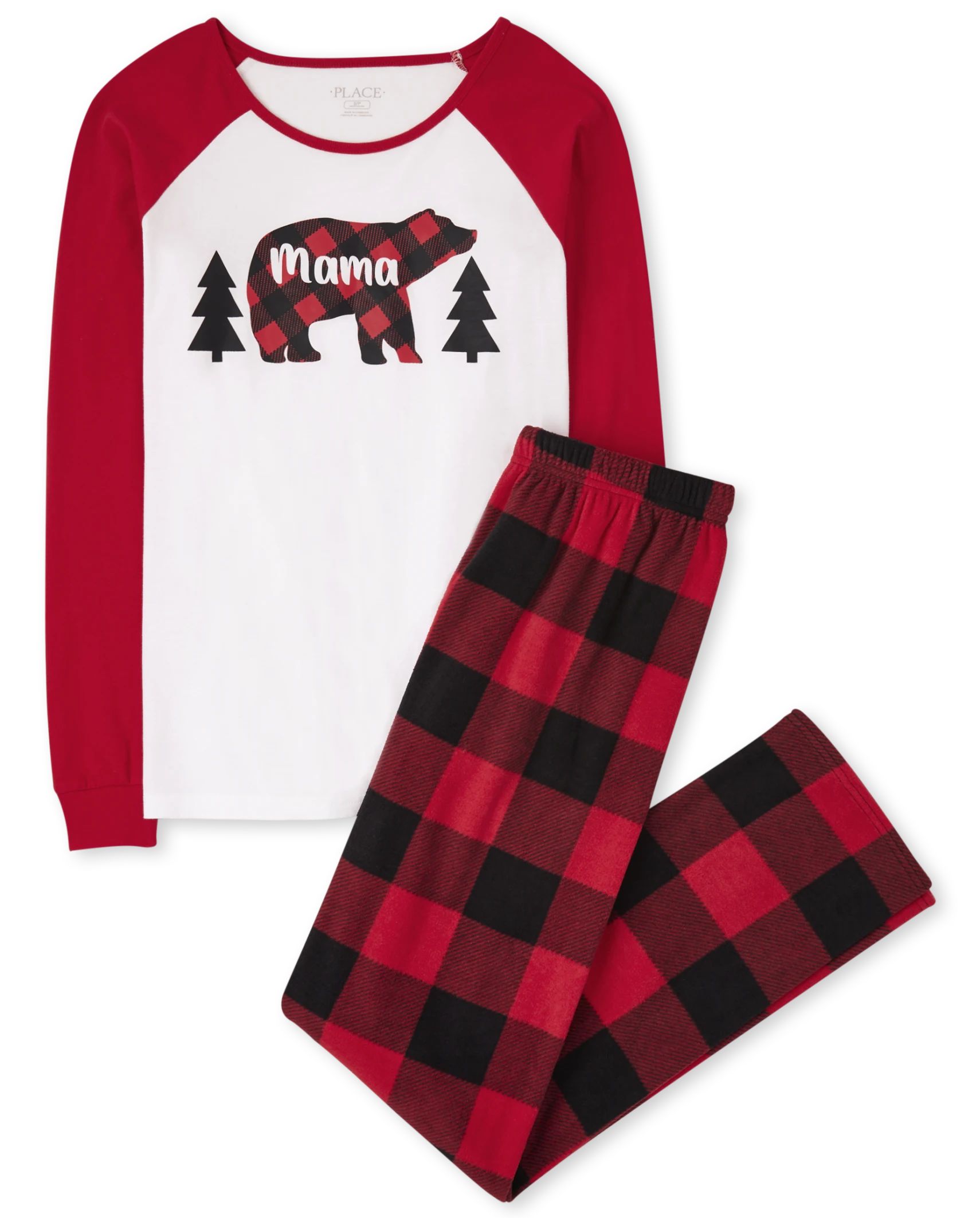 Womens Matching Family Bear Buffalo Plaid Cotton And Fleece Pajamas - ruby | The Children's Place