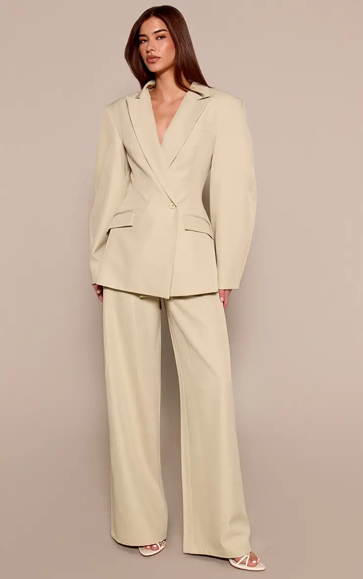 Sage Green Woven High Waist Tailored Trousers | PrettyLittleThing US