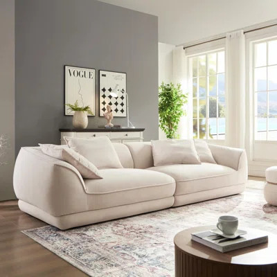 Nordic Modern Beige Sofa with Removable Pillowcases, Flannel Fabric, Solid Wood Frame, and 4 Throw Pillows | Wayfair North America