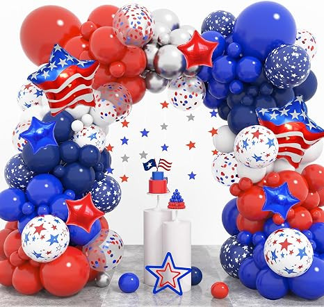 166Pcs Red White and Blue Balloons Garland Arch Kit, Memorial Day 4th of July Party Decorations N... | Amazon (US)