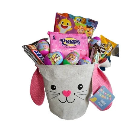 Easter Gift Basket for Kids, Candy Filled Eggs, Bunny Basket, Chocolate Candy, Pink Themed | Walmart (US)