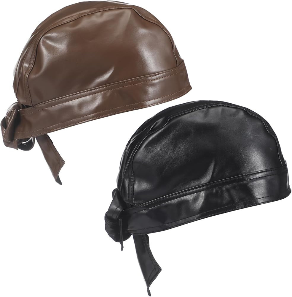 2 Pcs Leather Biker Skull Cap for Women Distressed Motorcycle Bandana Doo Rags Adjustable Skull C... | Amazon (US)