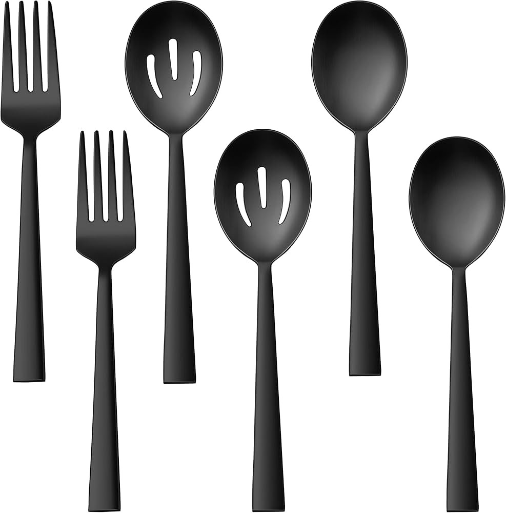 E-far Matte Black Serving Utensils Set of 6, Stainless Steel 8.7 Inch Hostess Serving Set with Sq... | Amazon (US)