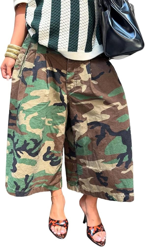 Women's Barrel Camo Pants High Waisted Wide Leg Peated Palazzo Camouflage Carpris Baggy Y2k Army ... | Amazon (US)