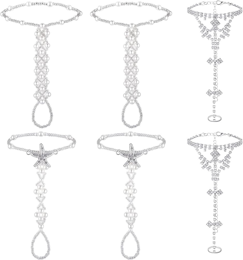 6 Pieces Rhinestone barefoot sandals for Women Wedding Beach Anklet Chain with Starfish barefoot ... | Amazon (US)
