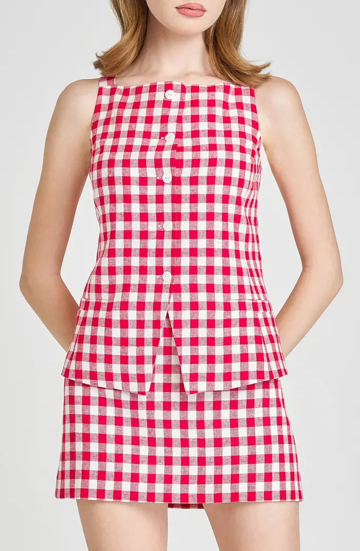 x Styled by COCO! Gracie Gingham Linen Blend Button-Up Vest | Nordstrom