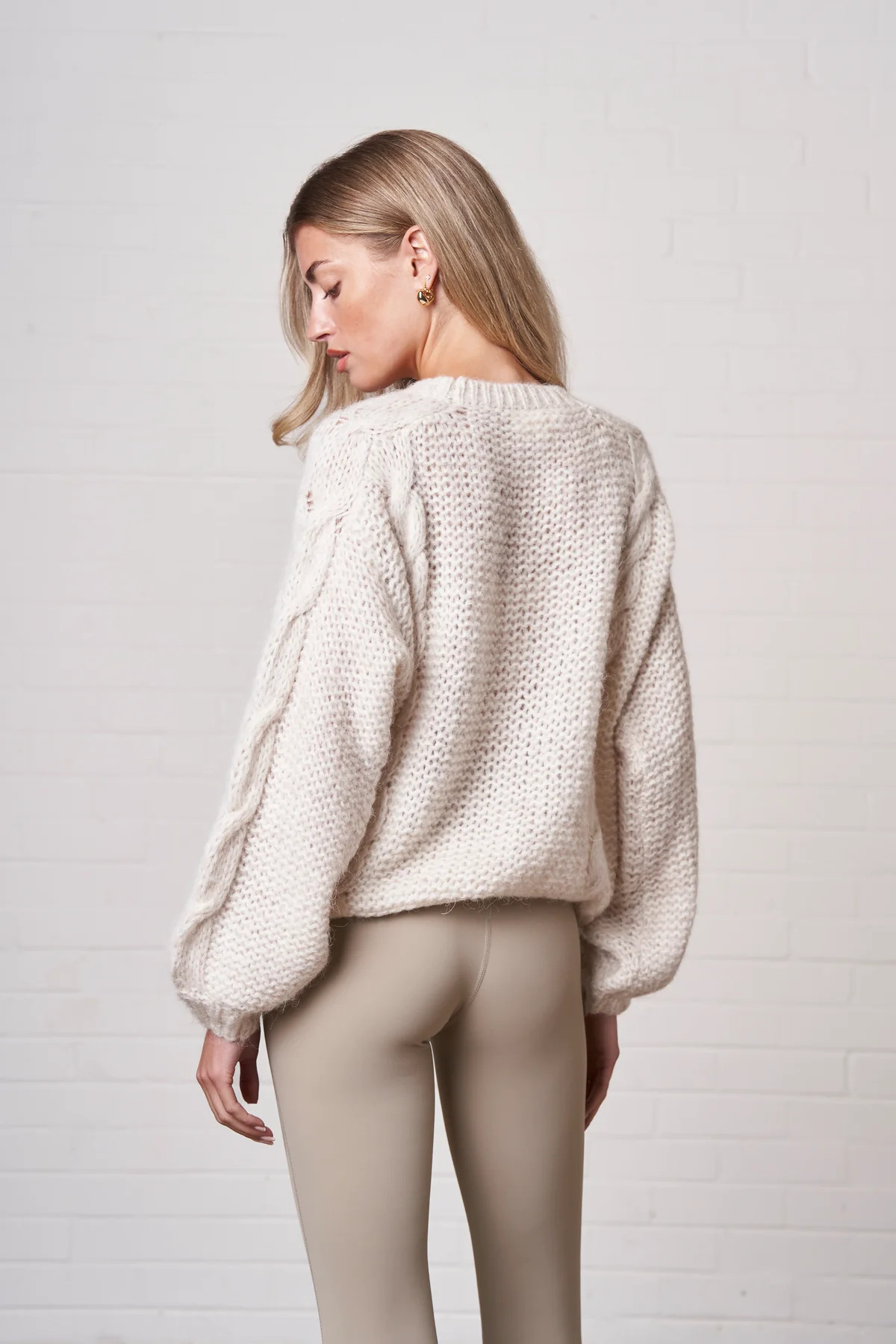 EMBLEM PLAITED OVERSIZED KNIT JUMPER - STONE | The Couture Club