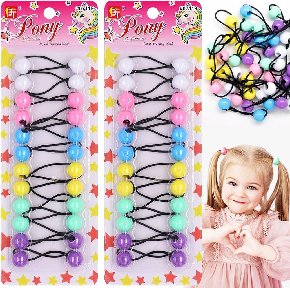 Beauty Town 24 Count Girls Hair Ties with Balls Bubble Twinbead Ponytail Holders (White, Pink, Sk... | Amazon (US)