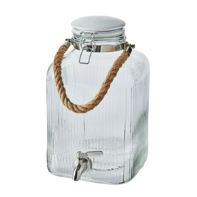 Better Homes & Gardens Ribbed Glass Beverage Dispenser with Ceramic Lid, 2-Gallon - Walmart.com | Walmart (US)