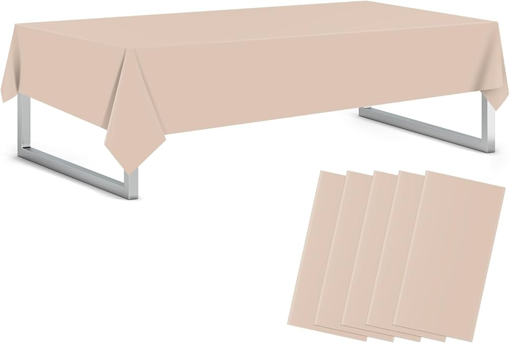 Beige 5 Pack 54 x 108 Inch Plastic Tablecloth Disposable Tablecloth for Rectangle Table, Party Pl... | Amazon (US)