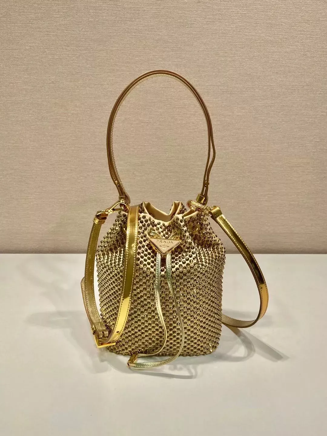 Prada Mesh & Satin Drawstring Bag in Metallic