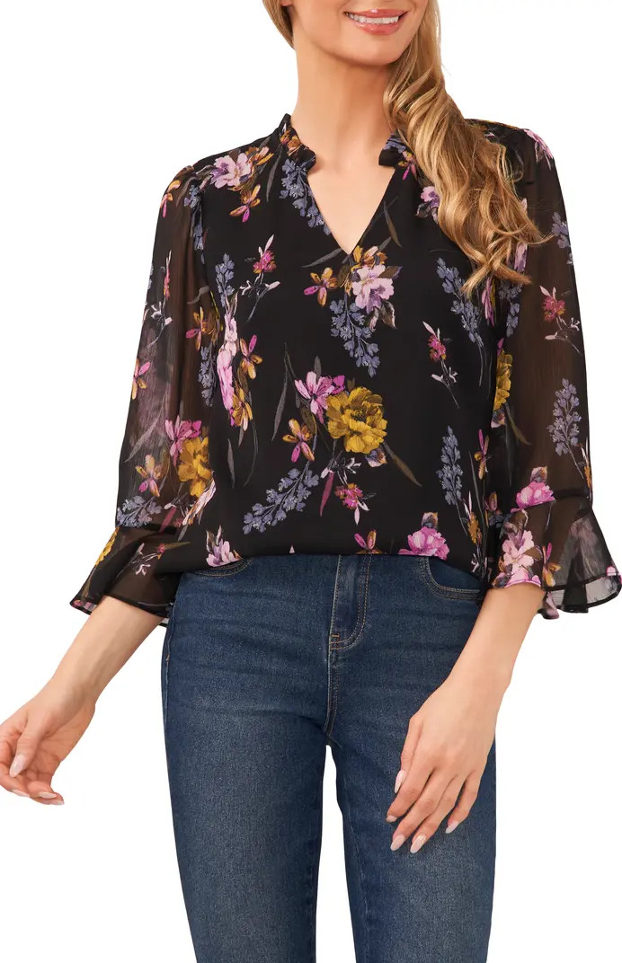 Floral Ruffle Sleeve Chiffon Blouse | Nordstrom